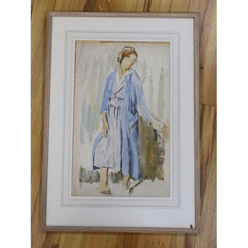 718 - Lady Edna Clarke-Hall (1879-1979), watercolour, Standing figure, 46 x 28.5cm