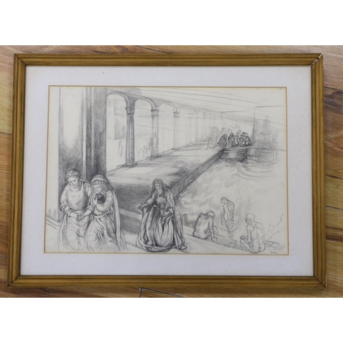 719 - Nina Mary Gorst (1924- ), pencil and wash, 'A Roman Bath', signed, 22 x 31. 5cm