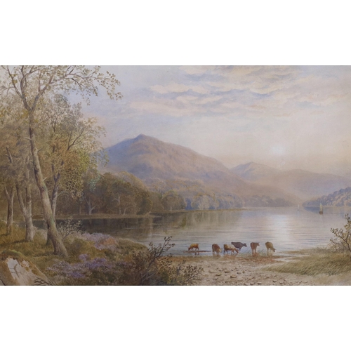 726 - Charles Pearson (1805-1891), pair of watercolours, Cattle watering and Rowing boat on a lake, signed... 