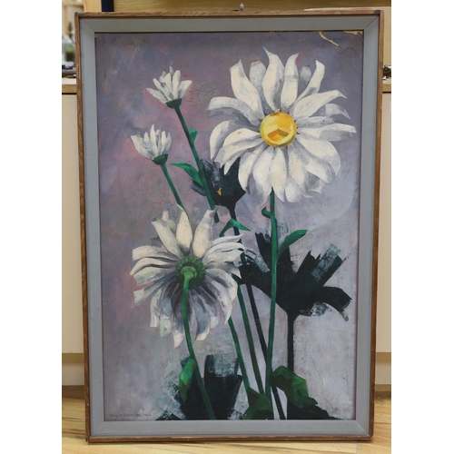 728 - Phillip Harrison, oil on canvas, Still life of daisies, signed and dated 1965, 90 x 60cm (a.f.)... 