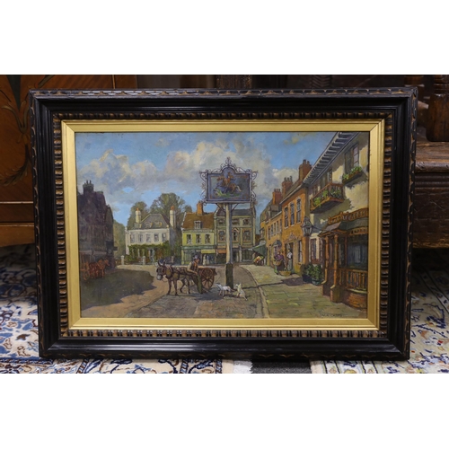 735 - Jack Cross, 20th century, oil on board, Market Square, Westerham, 33 x 51cm