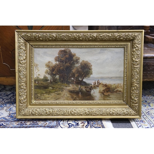 737 - 19th century Italian School, River scene with figures, indistinctly signed, 30 x 50cm