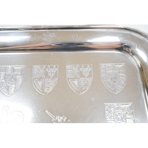 807 - A 1977 Queen's Silver Jubilee commemorative tray, engraved with the Royal Coat of Arms, Yorkshire Mi... 