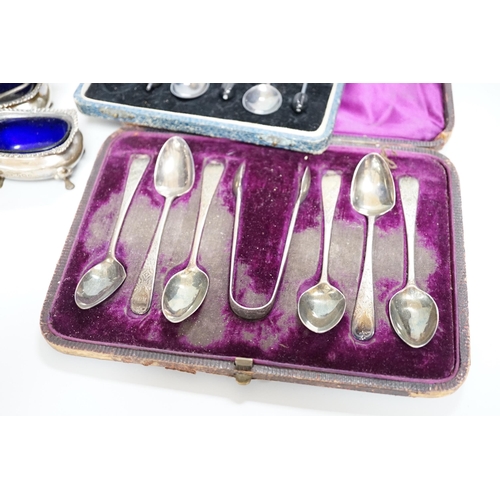 811 - Sundry small silver including two sets of teaspoons, butter dish, coaster condiments and flatware an... 