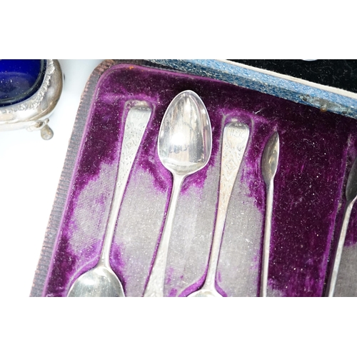 811 - Sundry small silver including two sets of teaspoons, butter dish, coaster condiments and flatware an... 