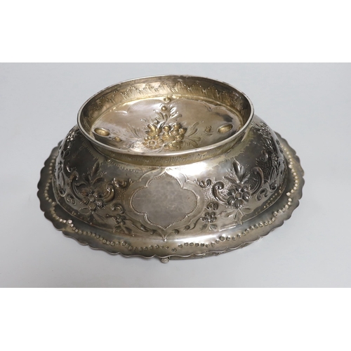 816 - A Victorian embossed silver oval fruit basket by John Samuel Hunt, London 1860, 32.5cm, 38.2oz.... 