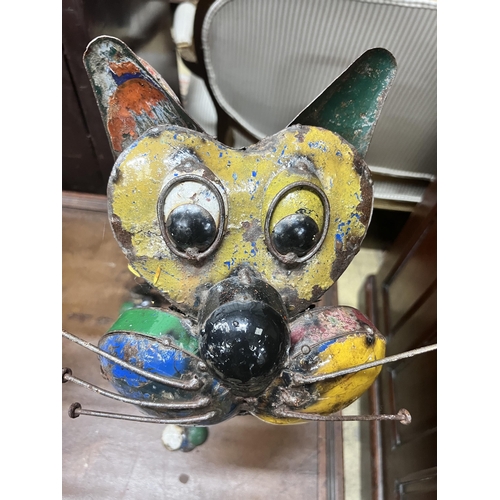 86 - A tin cat and dog garden ornament by EE-I-EE-I-O-, Tabitha the cat and Ralph the dog, larger height ... 