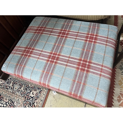 89 - A large rectangular contemporary footstool upholstered in Colefax & Fowler tartan fabric, length 102... 