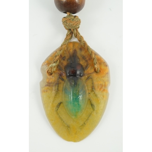 898 - A late 19th/early 20th century French Almeric Walter pate-de-verre cicada pendant necklace, designed... 