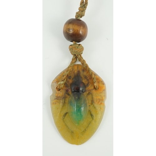 898 - A late 19th/early 20th century French Almeric Walter pate-de-verre cicada pendant necklace, designed... 