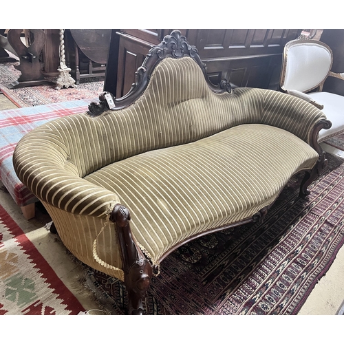 91 - A Victorian carved mahogany settee, length 190cm, width 74cm, height 93cm