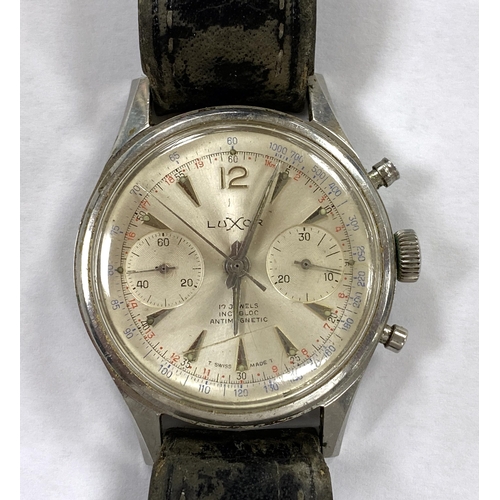 949 - A gentleman's 1950's stainless steel Luxor chronometer manual wind wrist watch, on a leather strap, ... 