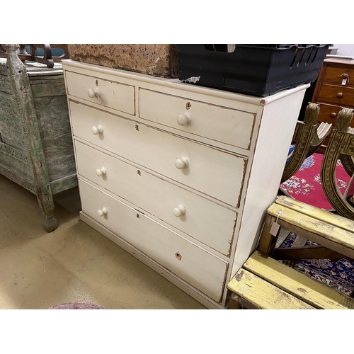 99 - A Victorian pine five drawer chest, later painted, width 117cm, depth 50cm, height 107cm