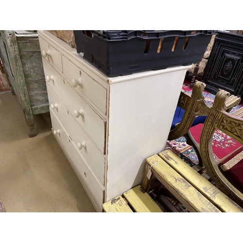 99 - A Victorian pine five drawer chest, later painted, width 117cm, depth 50cm, height 107cm