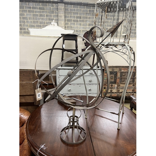 53 - A painted metal armillary sphere, height 84cm together with a lantern