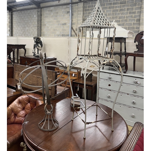 53 - A painted metal armillary sphere, height 84cm together with a lantern