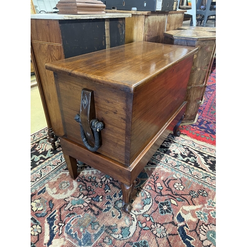 1030 - A 19th century hardwood carpenter's chest on associated stand, width 89cm, depth 45cm, height 72cm t... 