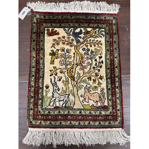 1037 - A North West Persian part silk mat, 60cm x 45cm