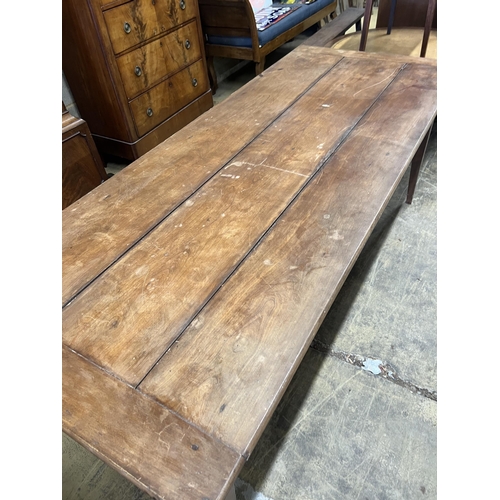 1040 - A 19th century French cherry three drawer kitchen table, length 200cm, width 81cm, height 76cm... 