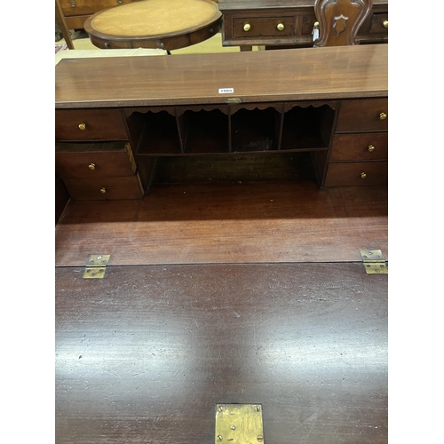 1065 - An Edwardian inlaid mahogany bureau, width 90cm, depth 52cm, height 99cm