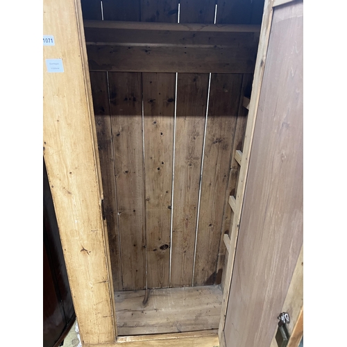 1071 - A Victorian pine single door wardrobe, width 86cm, depth 50cm, height 179cm