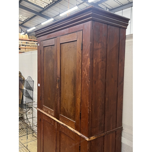 1081 - A Victorian pine four door household cupboard, width 109cm, depth 48cm, height 194cm