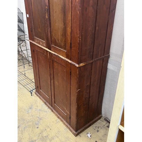 1081 - A Victorian pine four door household cupboard, width 109cm, depth 48cm, height 194cm