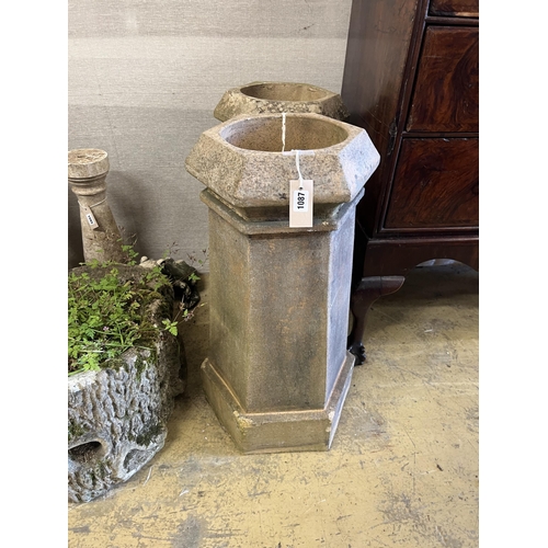 1087 - A pair of hexagonal terracotta chimney pots, height 69cm