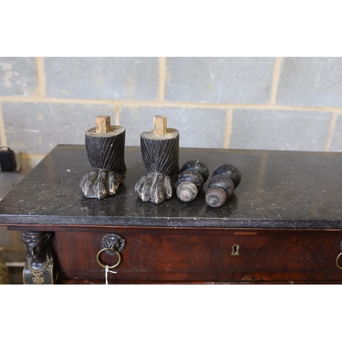 1101 - A 19th century French Empire marbled top secretaire a abbatant, width 96cm, depth 45cm, height 142cm... 