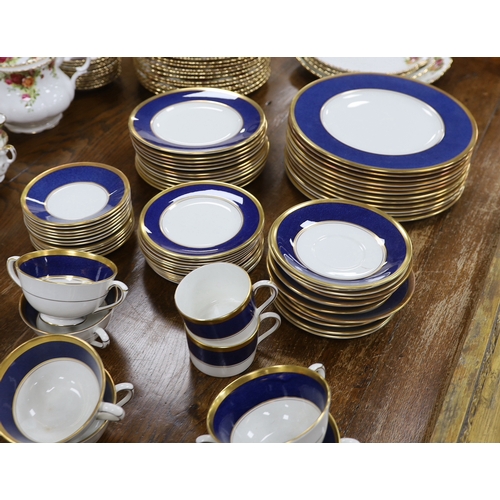 1581 - Coalport Athlone Blue dinnerware including cups and saucers, twin handled bowls and plates, largest ... 