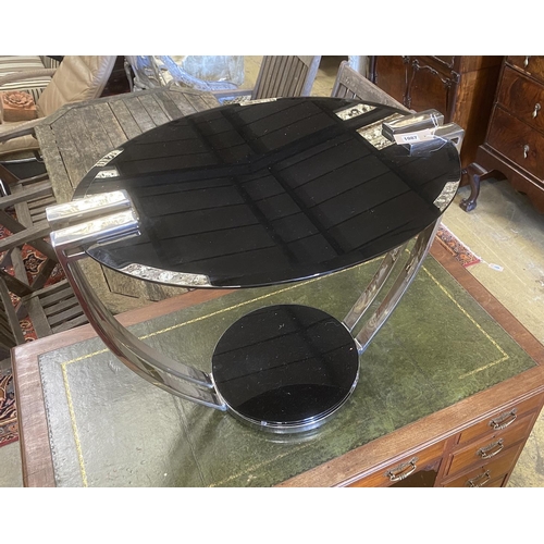 1117 - Josef Hoffman style oval glass and chrome occasional table, length 76cm, depth 56cm, height 56cm... 