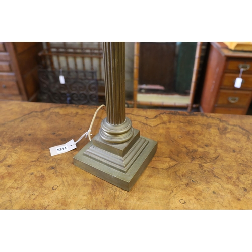 1128 - A brass Corinthian column table lamp, height including shade 76cm