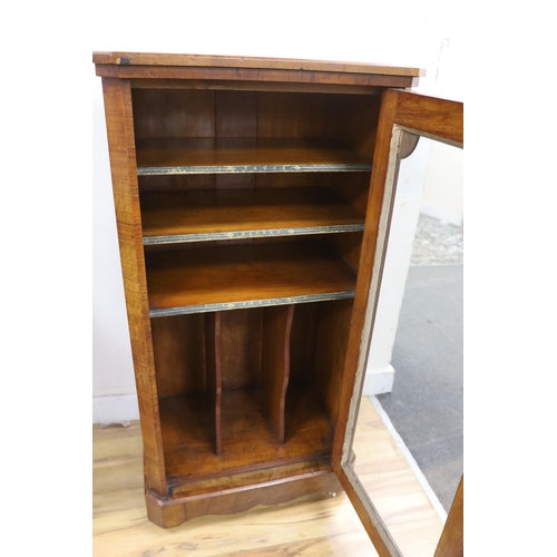 1143 - A Victorian banded burr walnut music cabinet, width 54cm, depth 38cm, height 104cm