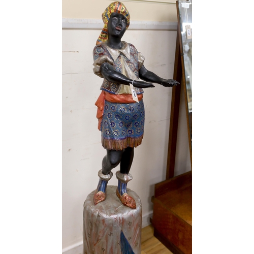 1148 - A painted composition Blackamoor waiter, lacking tray, height 142cm