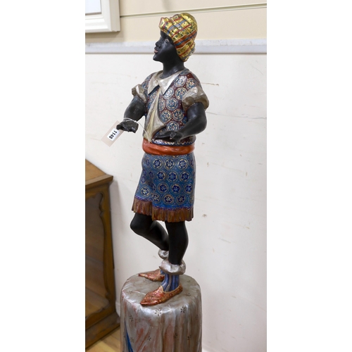 1148 - A painted composition Blackamoor waiter, lacking tray, height 142cm