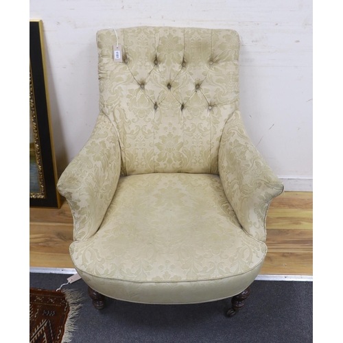 1151 - A Victorian button back armchair, width 79cm, depth 78cm, height 90cm