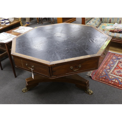 1158 - A George IV octagonal mahogany drum library table, width 130cm, height 77cm