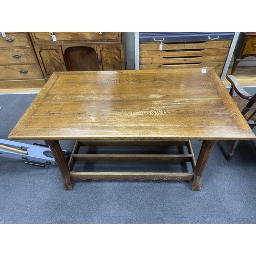 1159 - A late Victorian aesthetic movement rectangular oak serving table, length 152cm, depth 91cm, height ... 