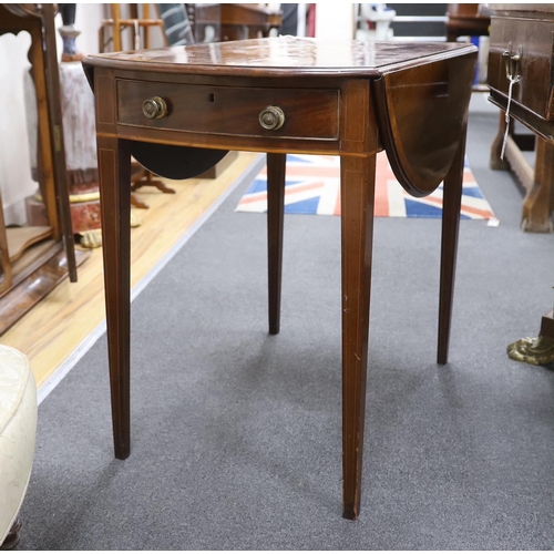 1164 - A George III banded mahogany and marquetry inlaid oval Pembroke table, width 75cm, depth 46cm, heigh... 