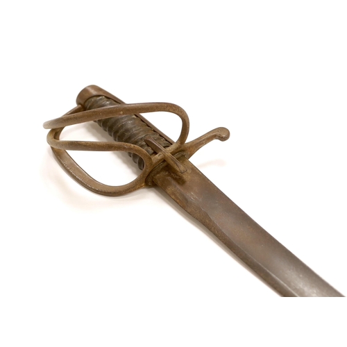 1251 - A military sabre with wrought iron guard stamped 377, blade 89cm