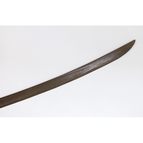 1251 - A military sabre with wrought iron guard stamped 377, blade 89cm