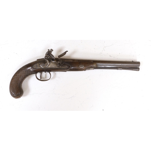 1266 - A 20 bore flintlock duelling pistol, lock engraved John Richards, c.1780, set trigger, roller bearin... 