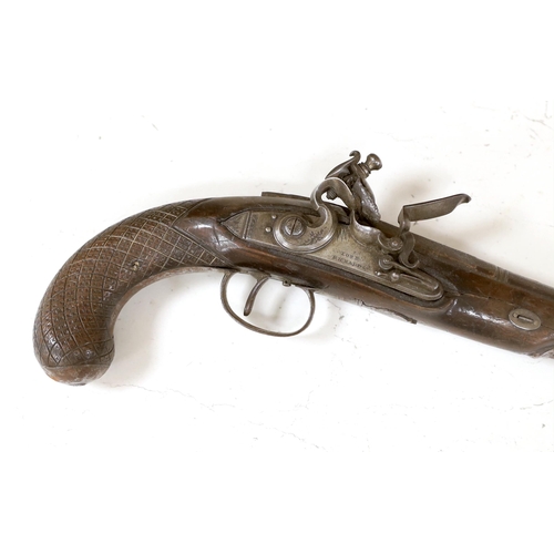 1266 - A 20 bore flintlock duelling pistol, lock engraved John Richards, c.1780, set trigger, roller bearin... 