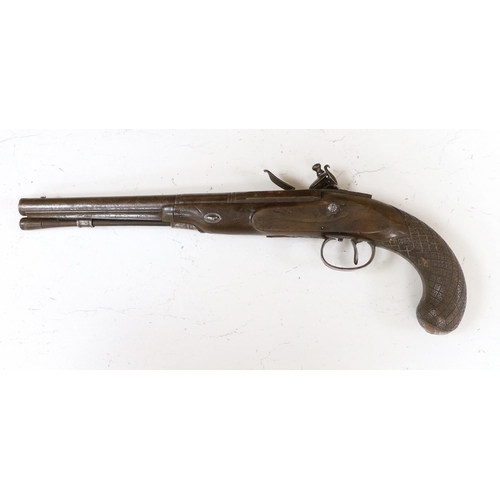 1266 - A 20 bore flintlock duelling pistol, lock engraved John Richards, c.1780, set trigger, roller bearin... 