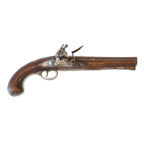 1267 - A partly silver mounted flintlock holster pistol by E. North of London, c.1760, engraved iron trigge... 