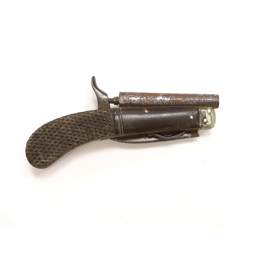 1268 - A percussion combination knife pistol, round barrel, Birmingham proofed, two piece partly chequered ... 