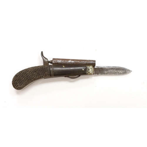 1268 - A percussion combination knife pistol, round barrel, Birmingham proofed, two piece partly chequered ... 