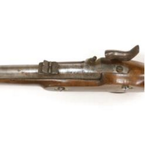 1276 - A two band percussion Military carbine of Indian use, regulation brass mounts, fold leaf rear sight,... 