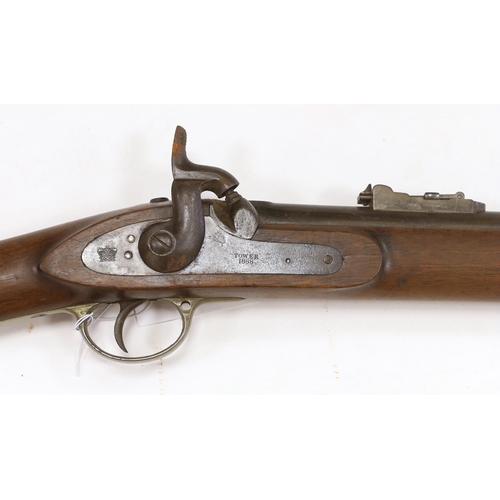 1278 - A .577 inch three band Enfield Military percussion rifle, lock stamped Tower 1868 with crown entail,... 