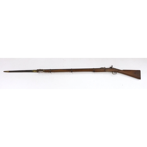 1278 - A .577 inch three band Enfield Military percussion rifle, lock stamped Tower 1868 with crown entail,... 